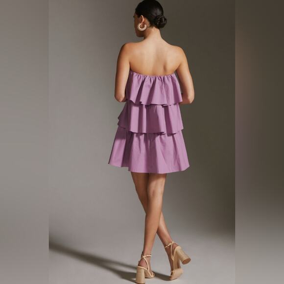 Anthro Corey Lynn Calter Balbina Strapless Mini Dress Ruffle Mauve Small New - Picture 4 of 15